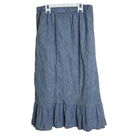 Studio West Apparel Cotton Midi Pull On Skirt Large Blue White Striped Cowgirl - Picture 2 of 6